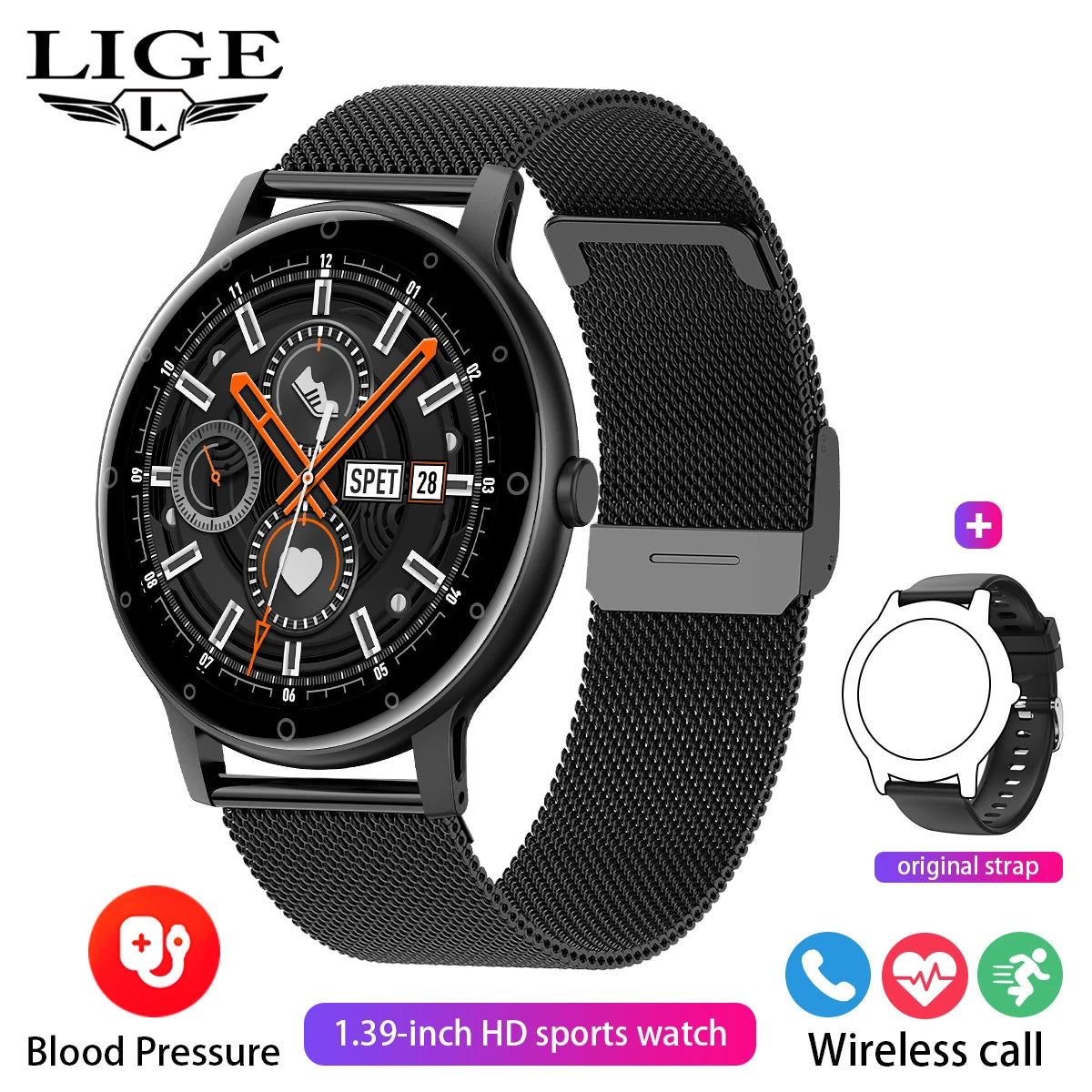 LIGE Bluetooth Call Smart Watch Men Outdoor Sports Fitness Watches Health Monitor Waterproof For Android IOS Smartwatch Women