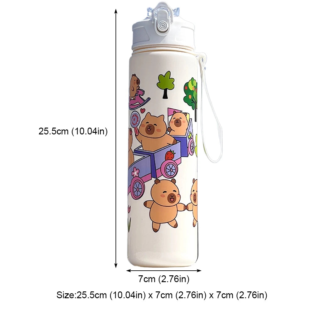 700/800ML Leak-Proof Durable Water Bottle Cute Capybara Water Cup with Carry Strap Portable for Sports Fitness BPA Free Perfect