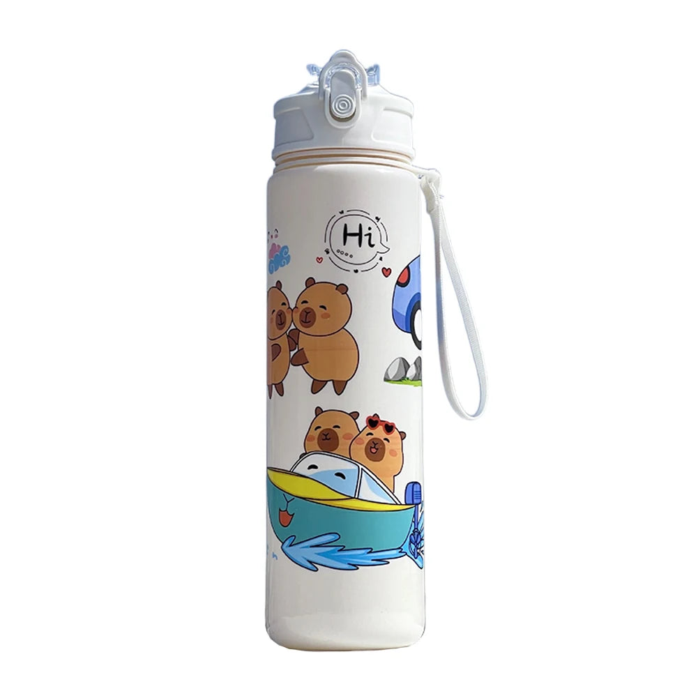 700/800ML Leak-Proof Durable Water Bottle Cute Capybara Water Cup with Carry Strap Portable for Sports Fitness BPA Free Perfect
