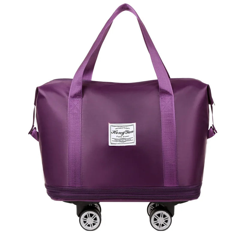 Universal Wheel Expandable Luggage Large Capacity Lightweight Travel Fitness Bag with Dry And Wet Separation Storage