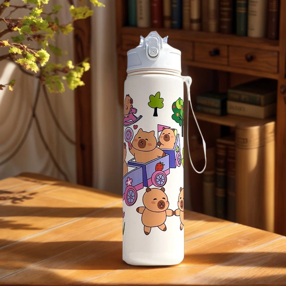 700/800ML Leak-Proof Durable Water Bottle Cute Capybara Water Cup with Carry Strap Portable for Sports Fitness BPA Free Perfect