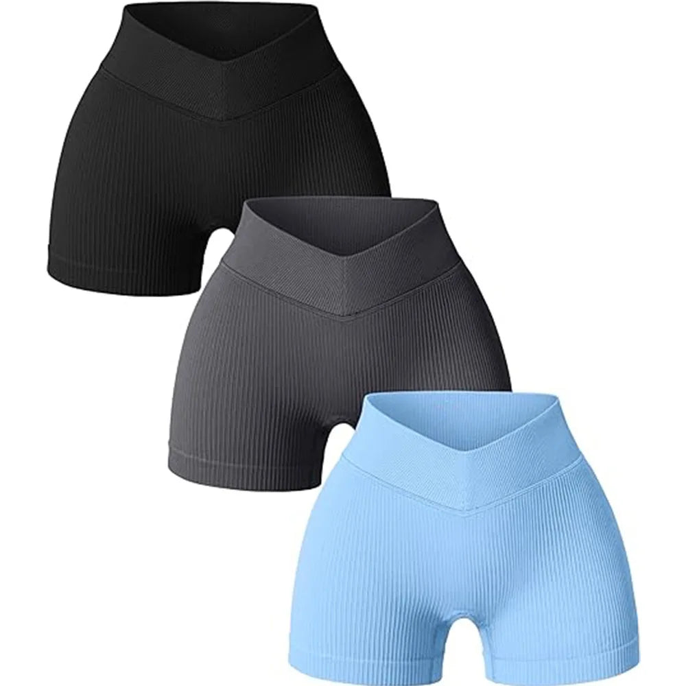 Women High Waist Workout Fitness Yoga Shorts Gym Running Yoga Leggings Scrunch Butt Seamless Knited Sports Three Point Shorts