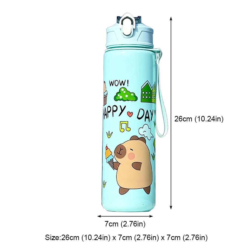 700/800ML Leak-Proof Durable Water Bottle Cute Capybara Water Cup with Carry Strap Portable for Sports Fitness BPA Free Perfect