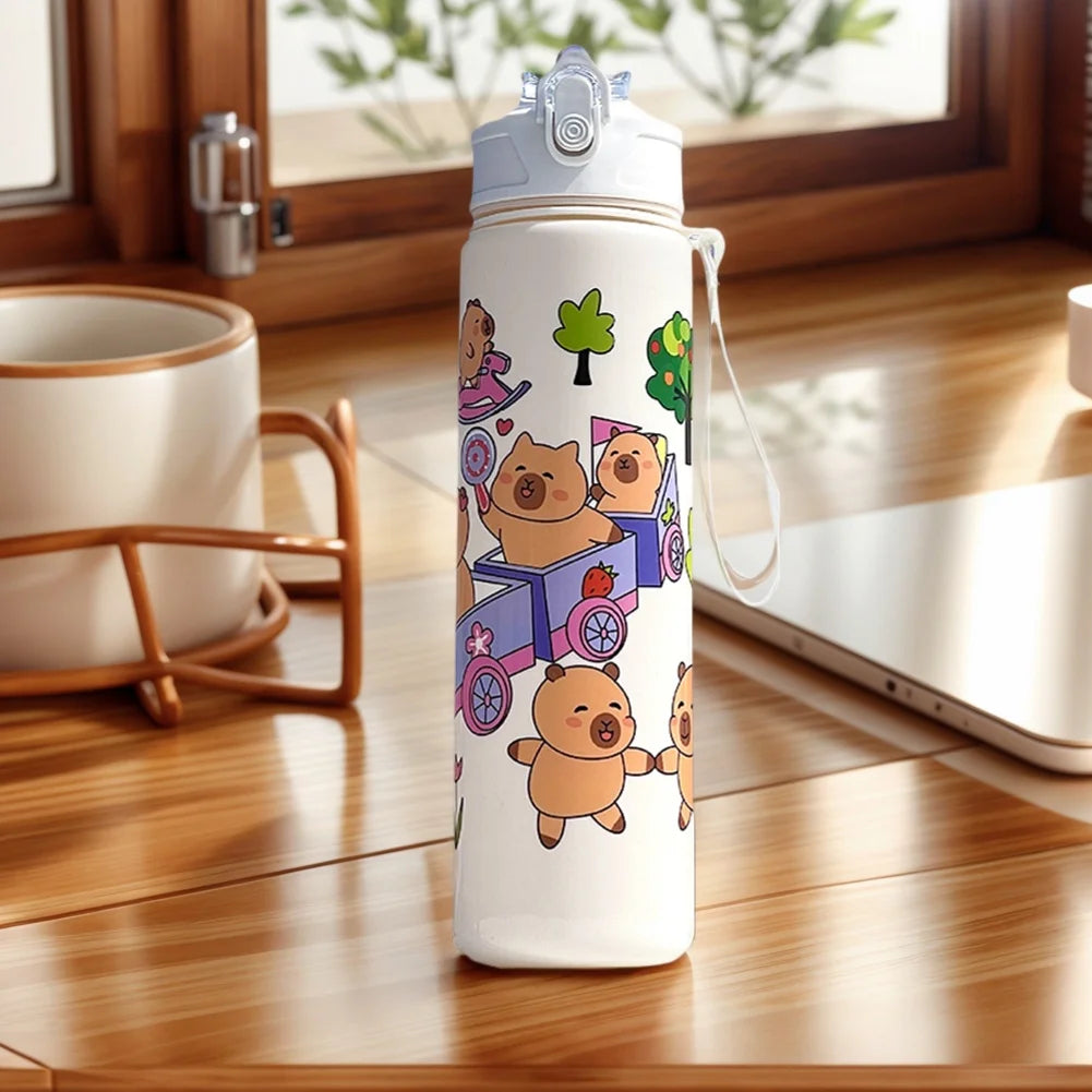 700/800ML Leak-Proof Durable Water Bottle Cute Capybara Water Cup with Carry Strap Portable for Sports Fitness BPA Free Perfect