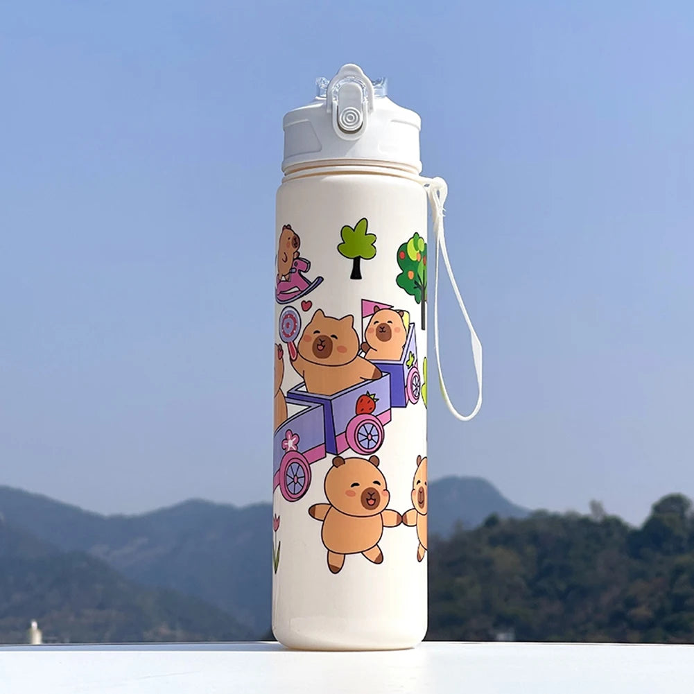 700/800ML Leak-Proof Durable Water Bottle Cute Capybara Water Cup with Carry Strap Portable for Sports Fitness BPA Free Perfect