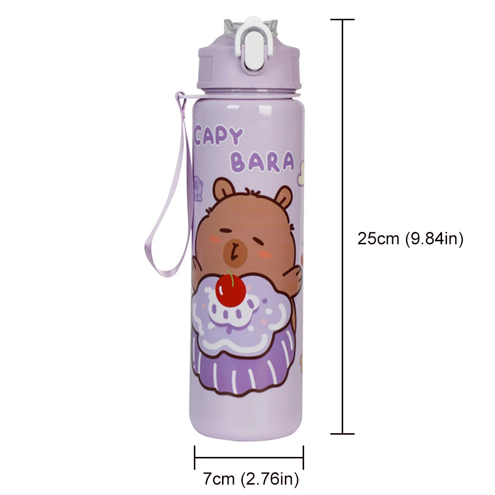 700/800ML Leak-Proof Durable Water Bottle Cute Capybara Water Cup with Carry Strap Portable for Sports Fitness BPA Free Perfect