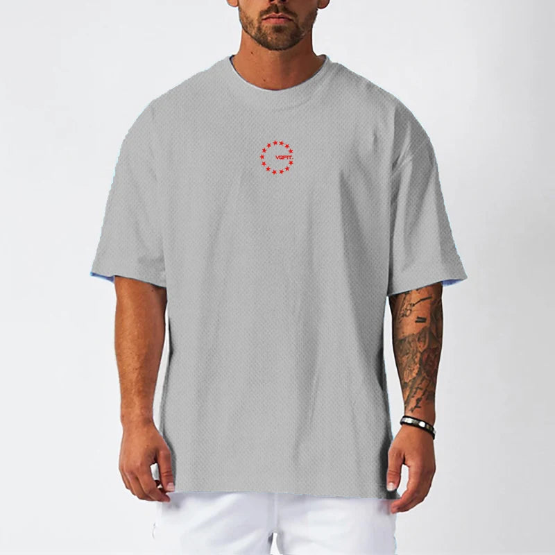 Men's Moisture Wicking Oversized Loose T-Shirt Summer Mesh Quick Dry Sports Fitness Short Sleeve Tops Gym Running Training Tees