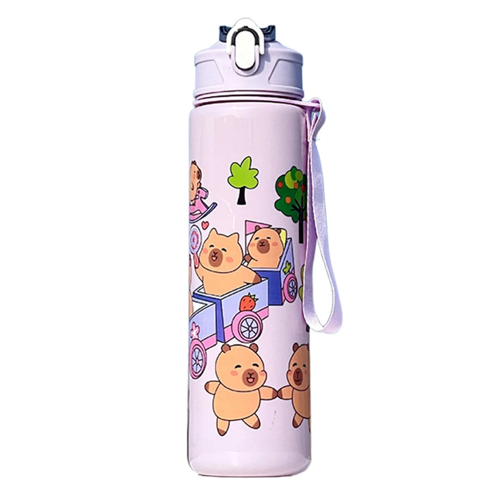 700/800ML Leak-Proof Durable Water Bottle Cute Capybara Water Cup with Carry Strap Portable for Sports Fitness BPA Free Perfect