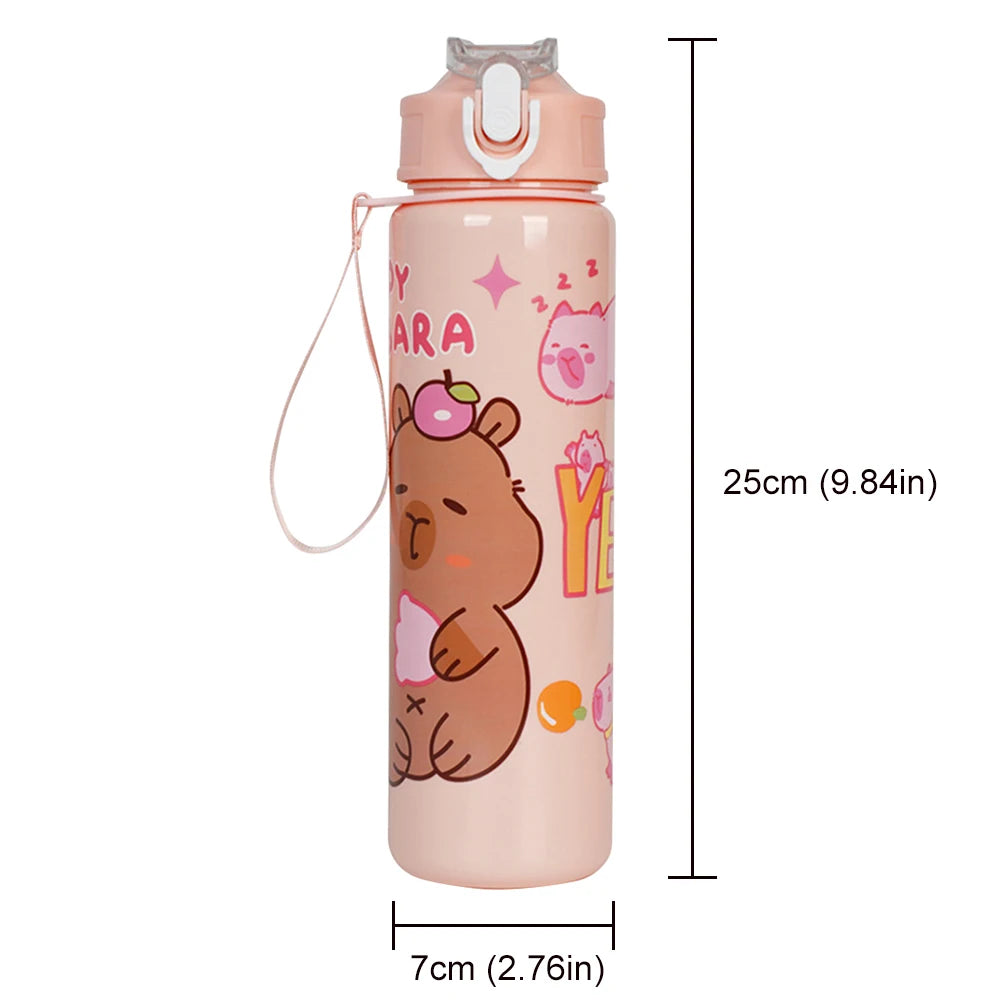 700/800ML Leak-Proof Durable Water Bottle Cute Capybara Water Cup with Carry Strap Portable for Sports Fitness BPA Free Perfect