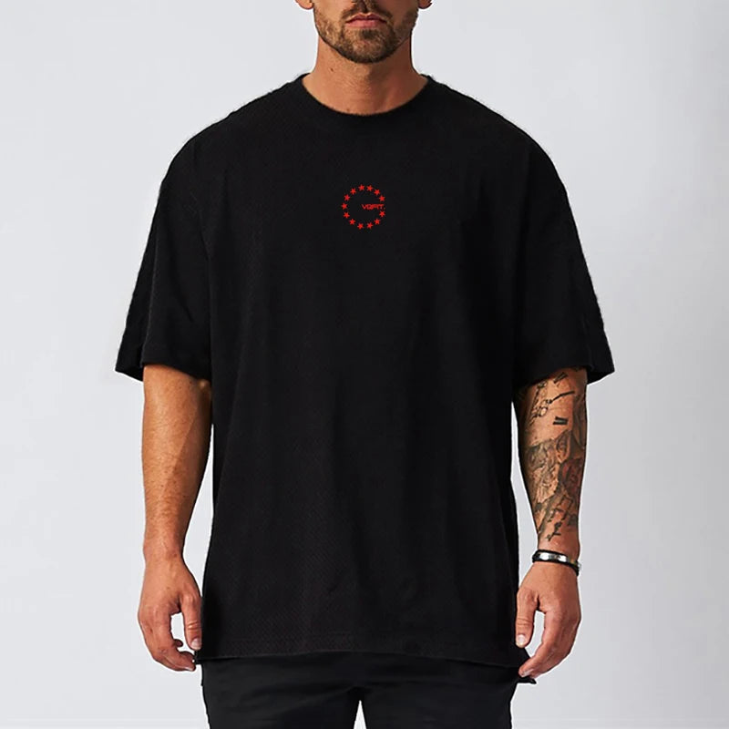 Men's Moisture Wicking Oversized Loose T-Shirt Summer Mesh Quick Dry Sports Fitness Short Sleeve Tops Gym Running Training Tees