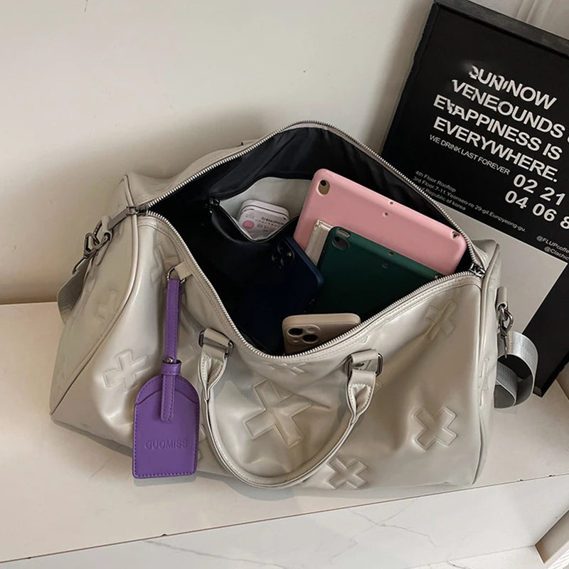 Women'S Travel Duffle Fashion Bag PU Leather Gym Fitness Yoga Luggage Boston Handbag Outdoor Sports Suitcase Shoulder Tote Bag