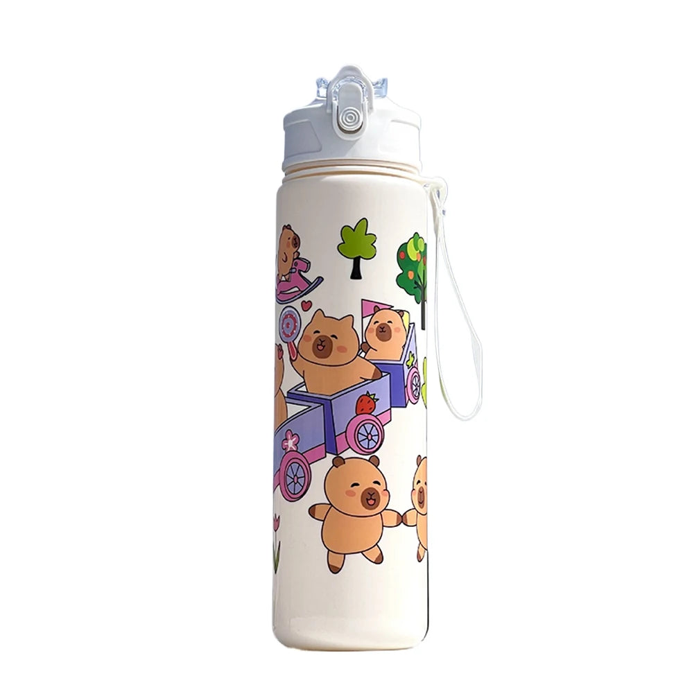 700/800ML Leak-Proof Durable Water Bottle Cute Capybara Water Cup with Carry Strap Portable for Sports Fitness BPA Free Perfect