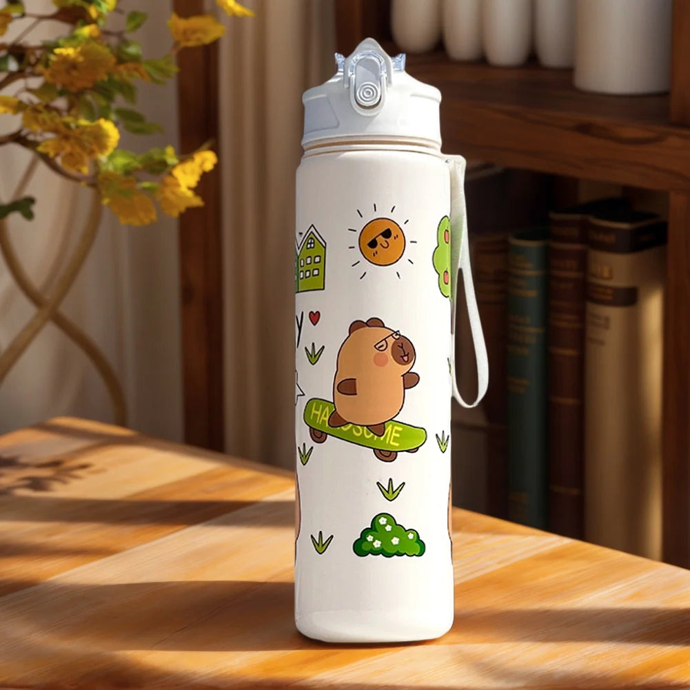 700/800ML Leak-Proof Durable Water Bottle Cute Capybara Water Cup with Carry Strap Portable for Sports Fitness BPA Free Perfect