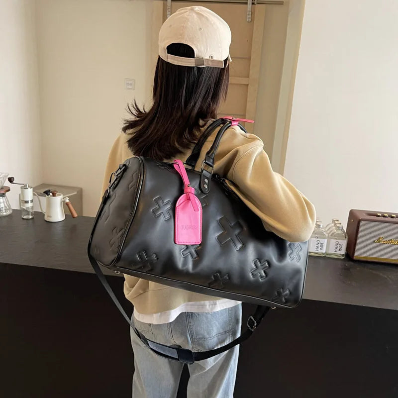 Women'S Travel Duffle Fashion Bag PU Leather Gym Fitness Yoga Luggage Boston Handbag Outdoor Sports Suitcase Shoulder Tote Bag