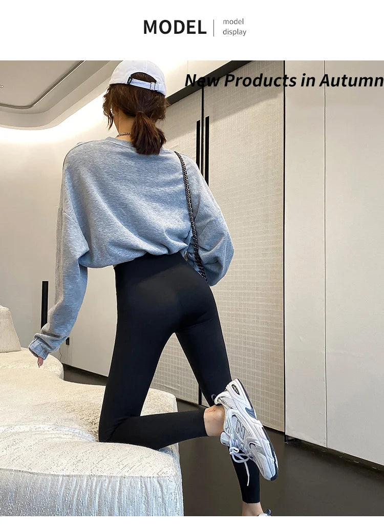 BIVIGAOS Spring New Leisure Shark Leggings Pants Women's Slim Tight-Fitting Elastic High Waist Black Sports Fitness Leggings