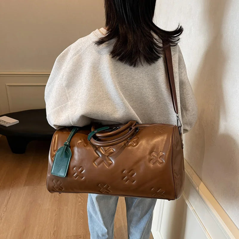 Women'S Travel Duffle Fashion Bag PU Leather Gym Fitness Yoga Luggage Boston Handbag Outdoor Sports Suitcase Shoulder Tote Bag