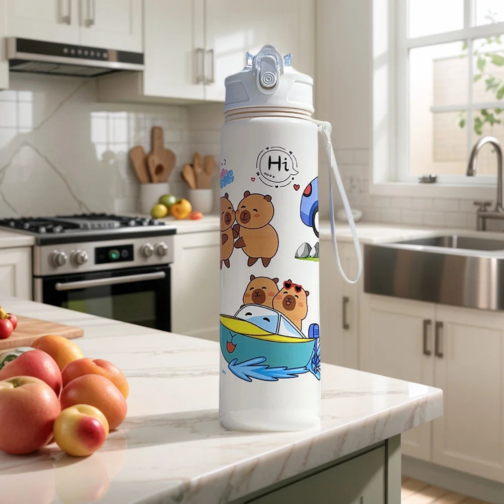 700/800ML Leak-Proof Durable Water Bottle Cute Capybara Water Cup with Carry Strap Portable for Sports Fitness BPA Free Perfect