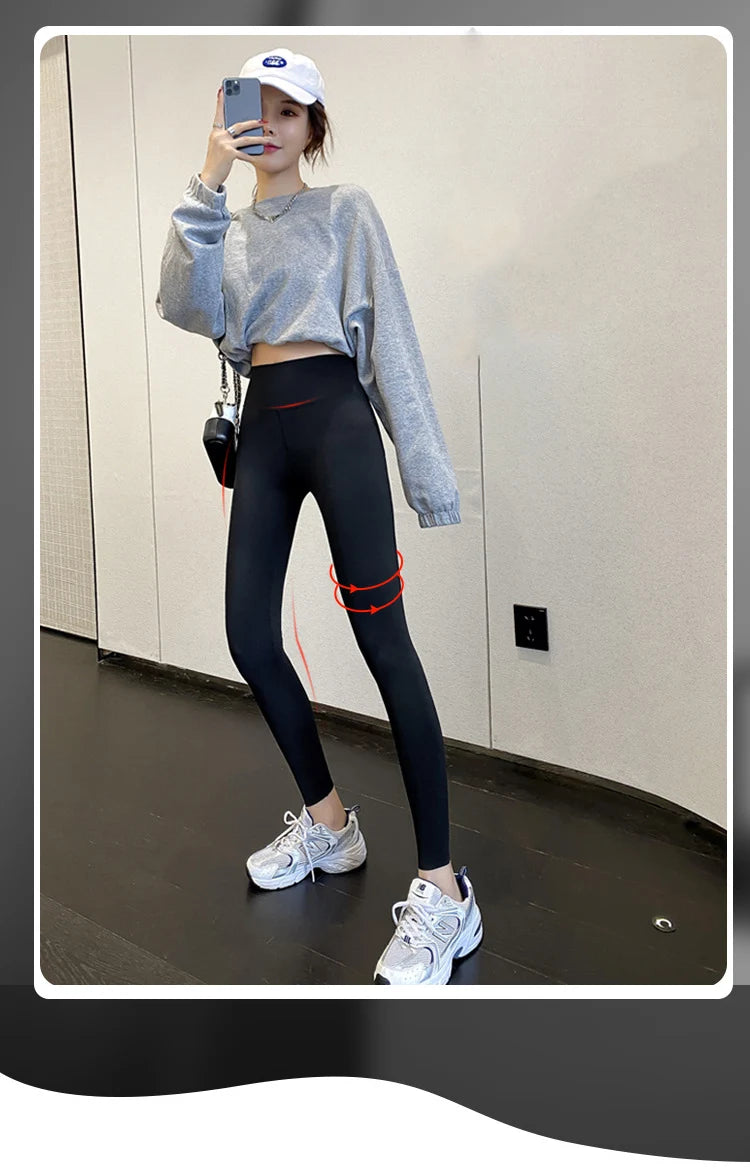 BIVIGAOS Spring New Leisure Shark Leggings Pants Women's Slim Tight-Fitting Elastic High Waist Black Sports Fitness Leggings